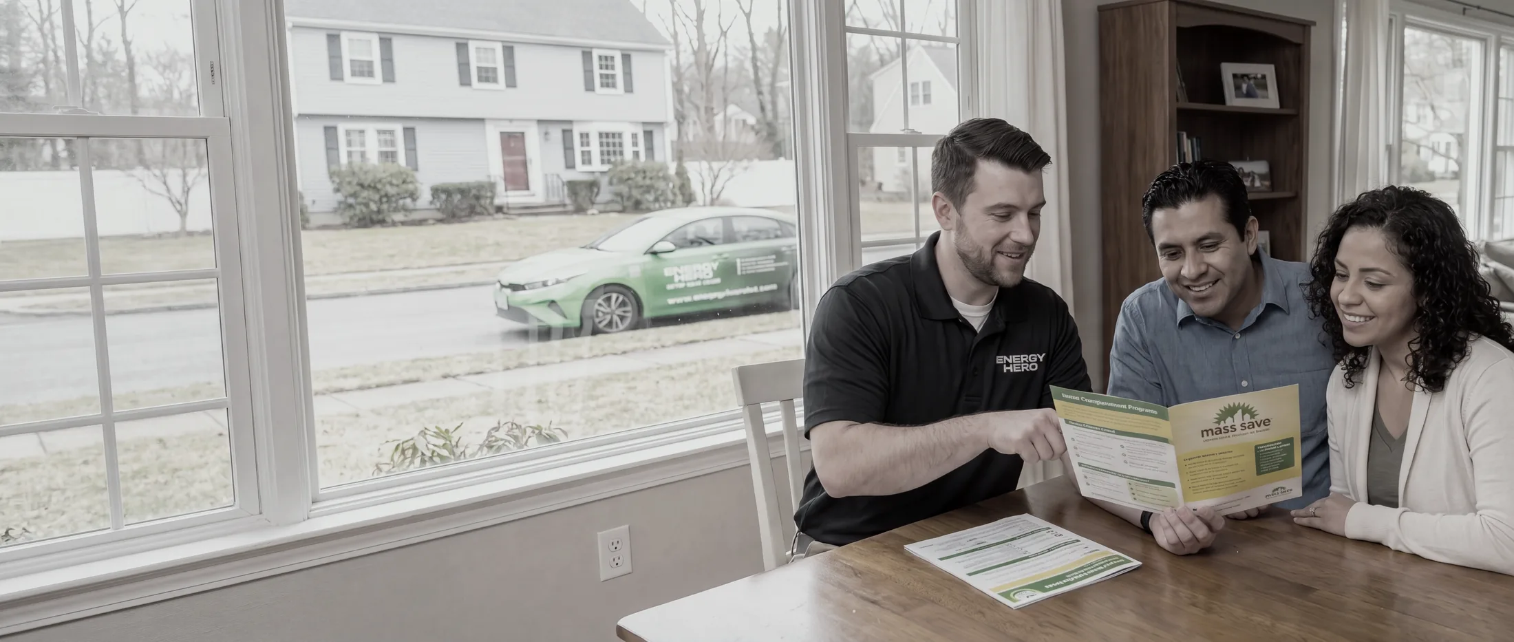 Energy Hero specialist reviewing Mass Save incentives with homeowners